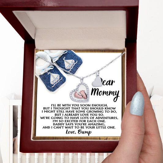 Dear Mommy I Already Love You Pregnancy Baby Feet Charm Necklace Gift for New Mom - Mallard Moon Gift Shop