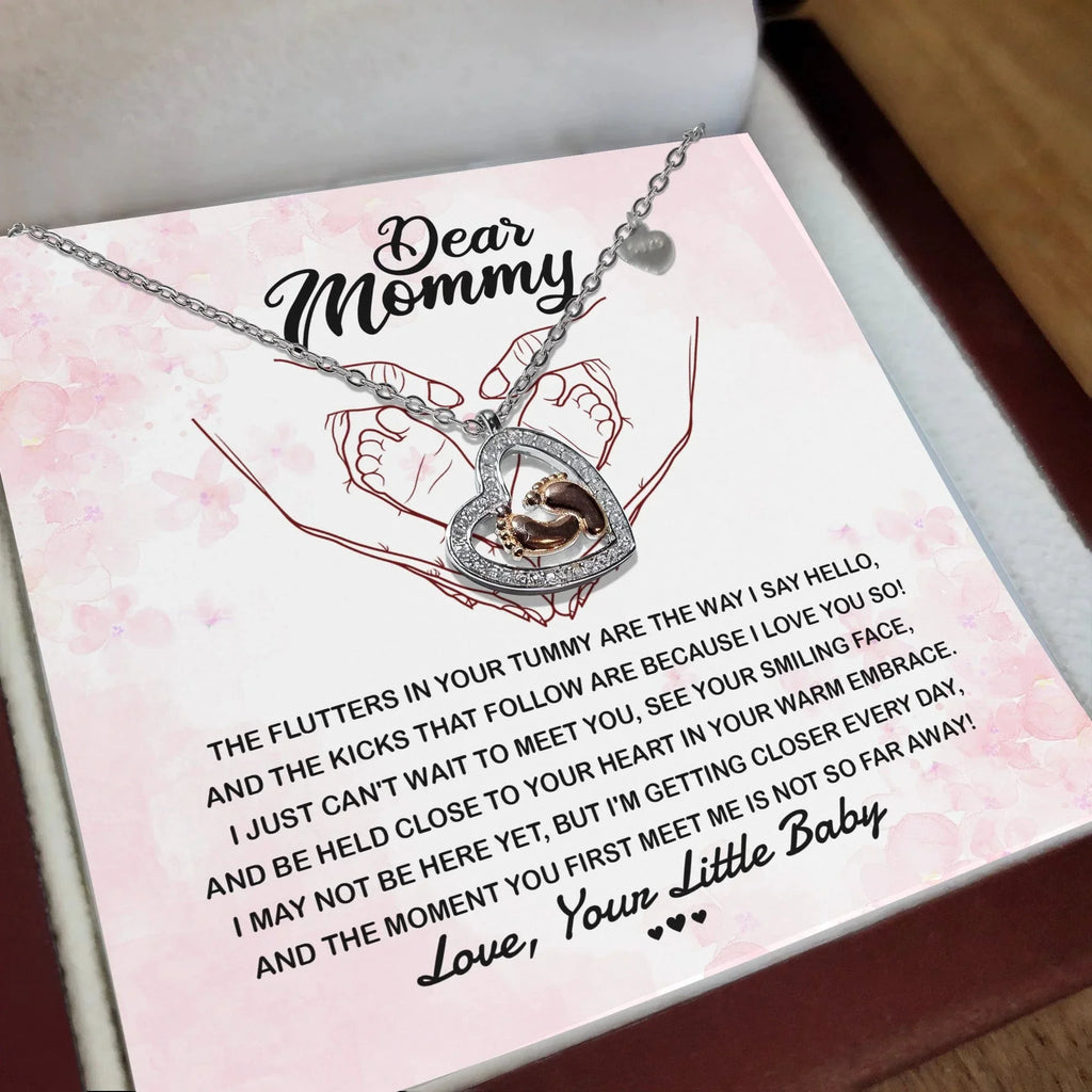 Dear Mommy I Can't Wait to Meet You Pregnancy Gift Baby Feet Pendant Necklace