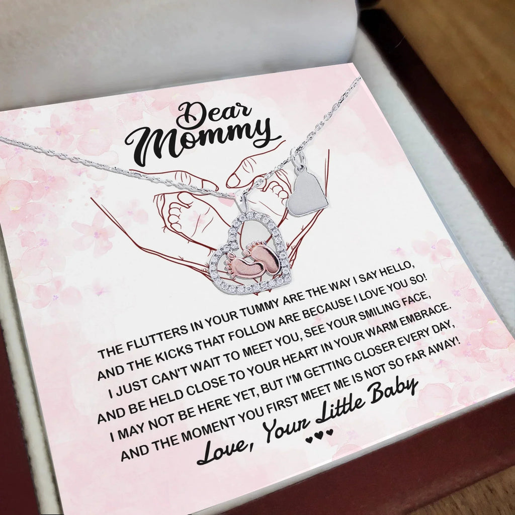 Dear Mommy I Can't Wait to Meet You Pregnancy Gift Baby Feet Pendant Necklace
