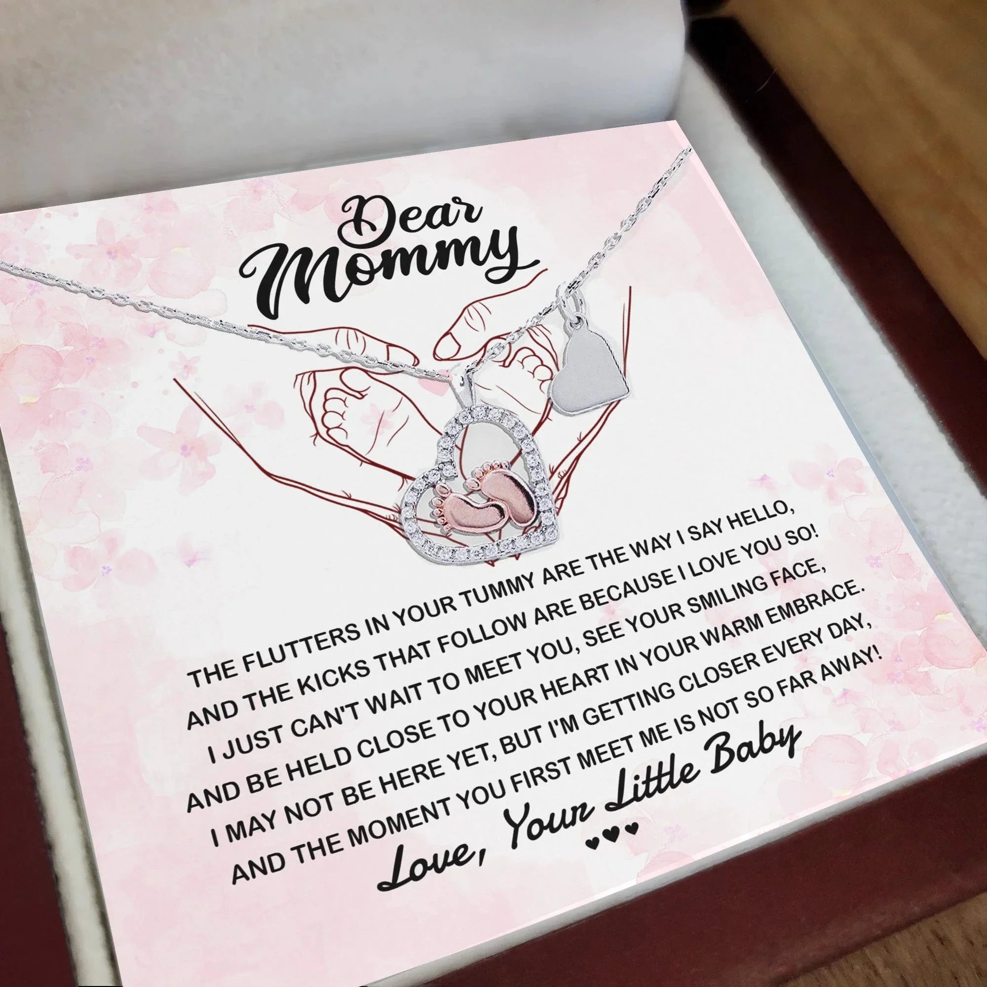 Dear Mommy I Can't Wait to Meet You Pregnancy Gift Baby Feet Pendant Necklace