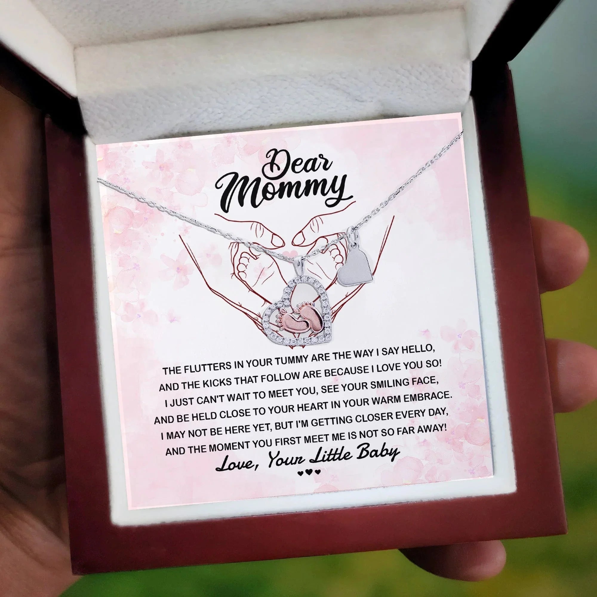 Dear Mommy I Can't Wait to Meet You Pregnancy Gift Baby Feet Pendant Necklace