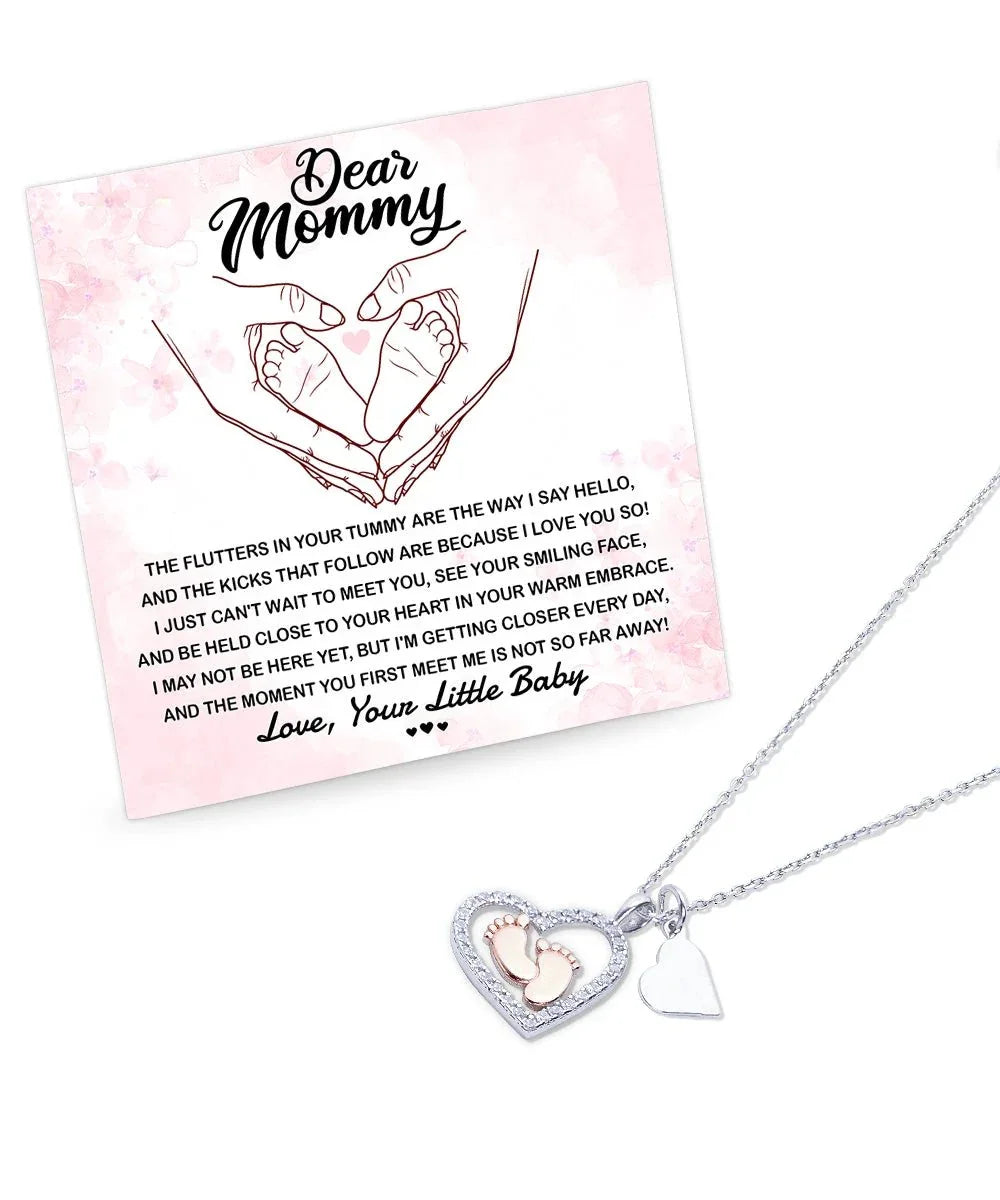 Dear Mommy I Can't Wait to Meet You Pregnancy Gift Baby Feet Pendant Necklace