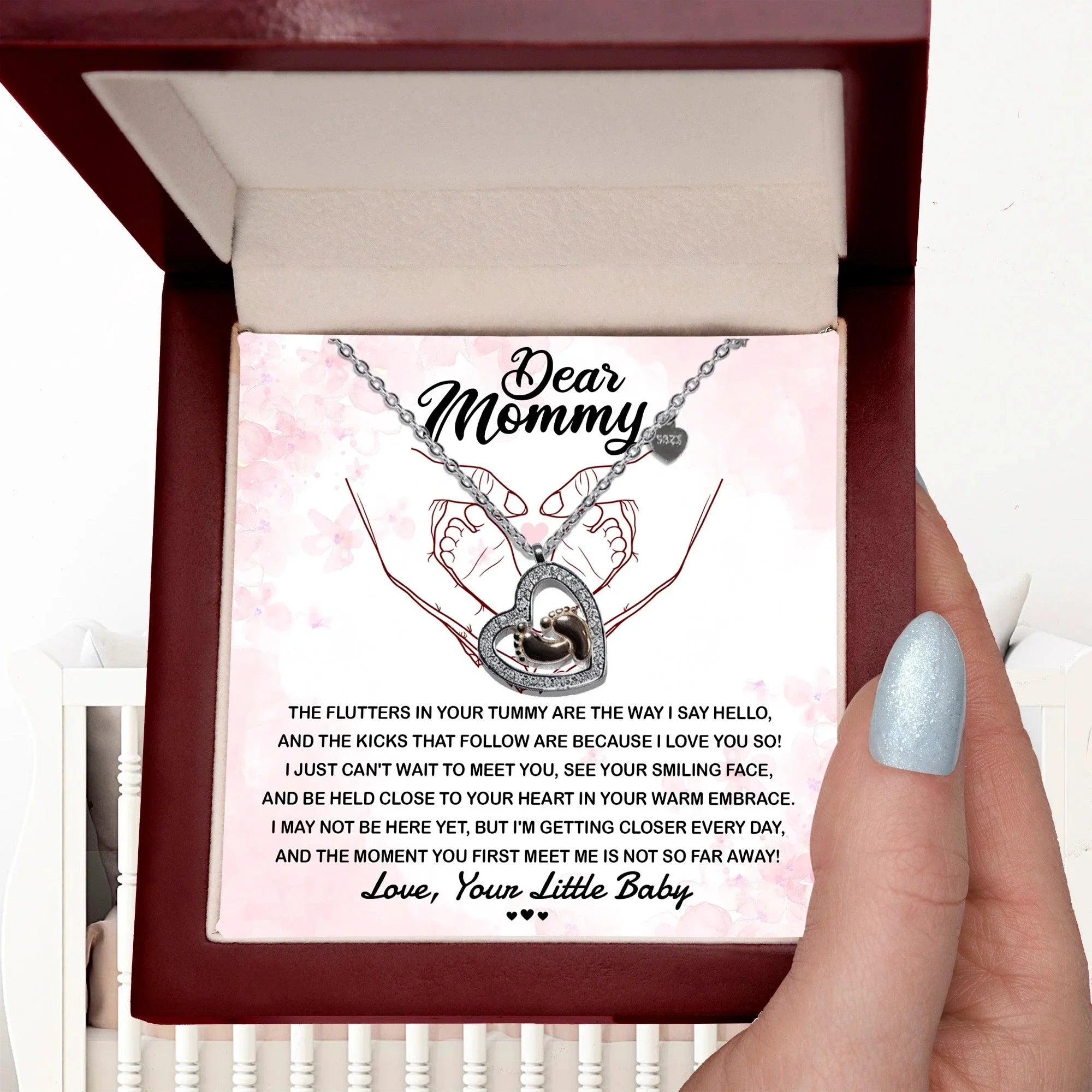 Dear Mommy I Can't Wait to Meet You Pregnancy Gift Baby Feet Pendant Necklace