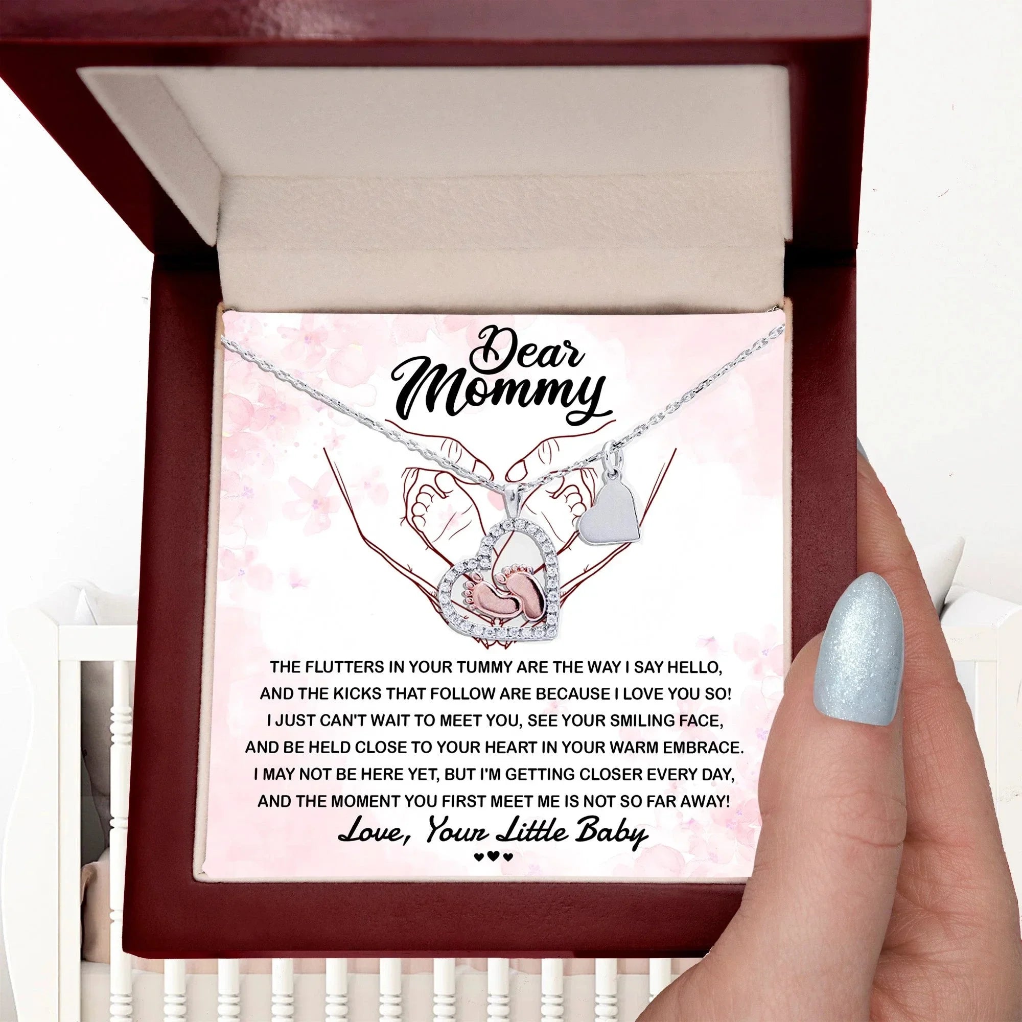 Dear Mommy I Can't Wait to Meet You Pregnancy Gift Baby Feet Pendant Necklace