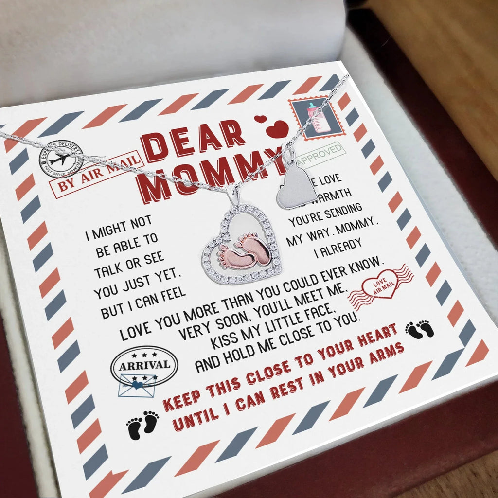 Dear Mommy Keep this Baby Feet Necklace Close to Your Heart Until I Cat Rest In Your Arms