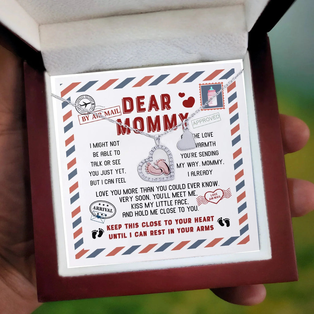 Dear Mommy Keep this Baby Feet Necklace Close to Your Heart Until I Cat Rest In Your Arms