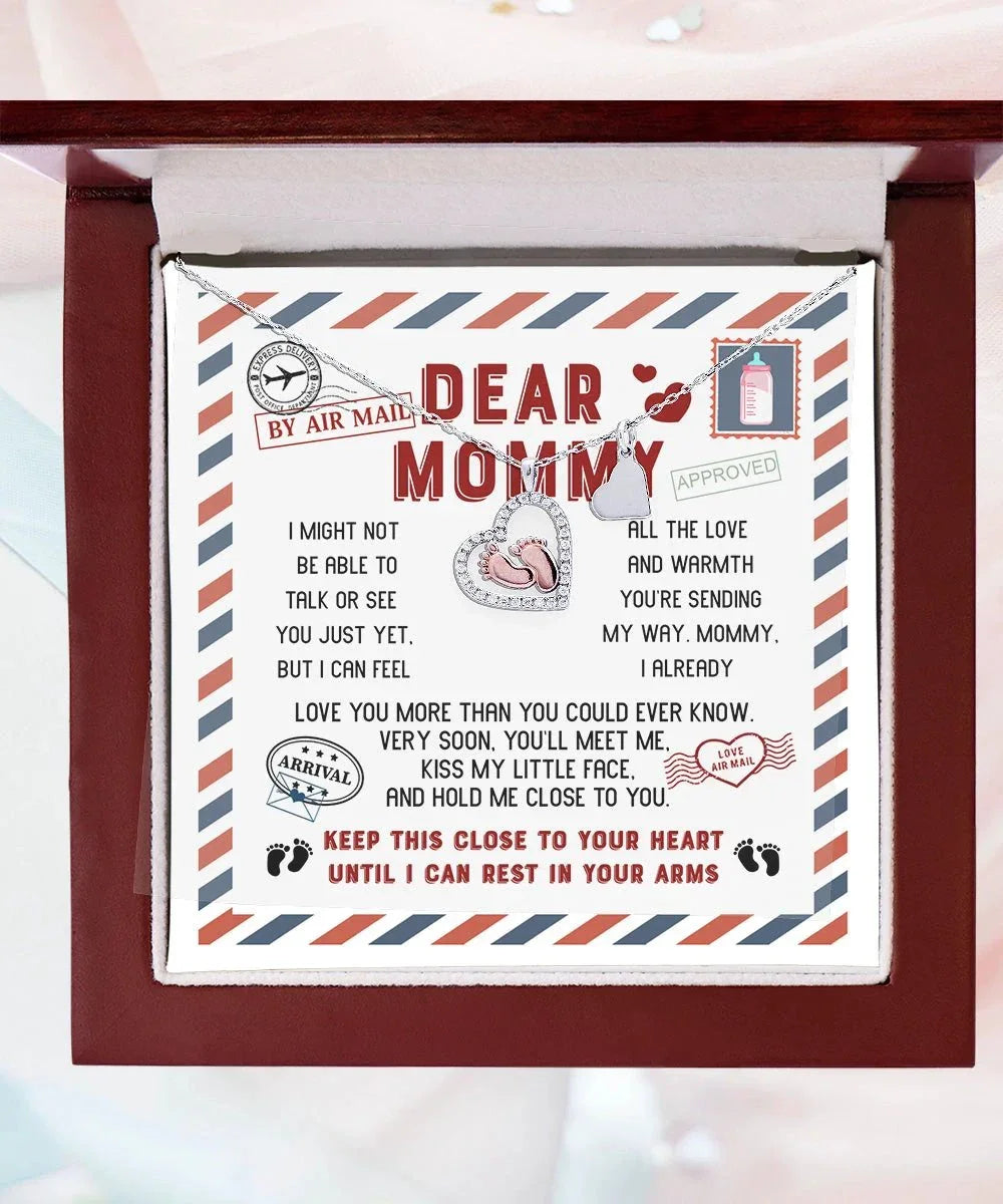 Dear Mommy Keep this Baby Feet Necklace Close to Your Heart Until I Cat Rest In Your Arms
