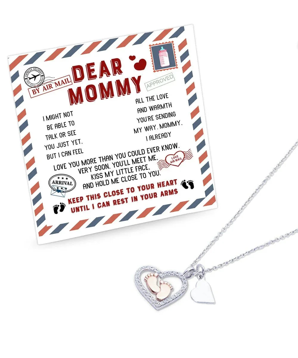 Dear Mommy Keep this Baby Feet Necklace Close to Your Heart Until I Cat Rest In Your Arms