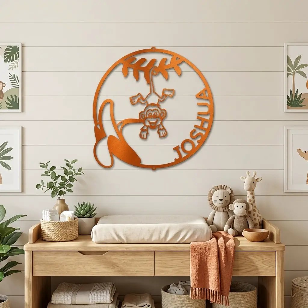 Our Little Monkey Monogram Personalized Steel Wall Sign Metal Art