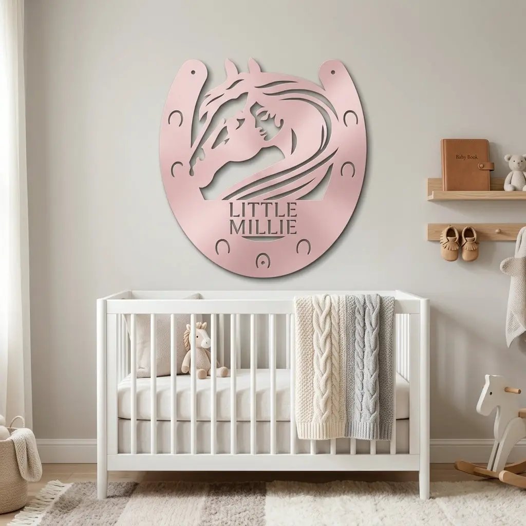 Personalized Horse & Horseshoe Metal Wall Art | Custom Ranch Name Sign | Equestrian Wall Decor | Western Farmhouse Metal Sign | Made in USA