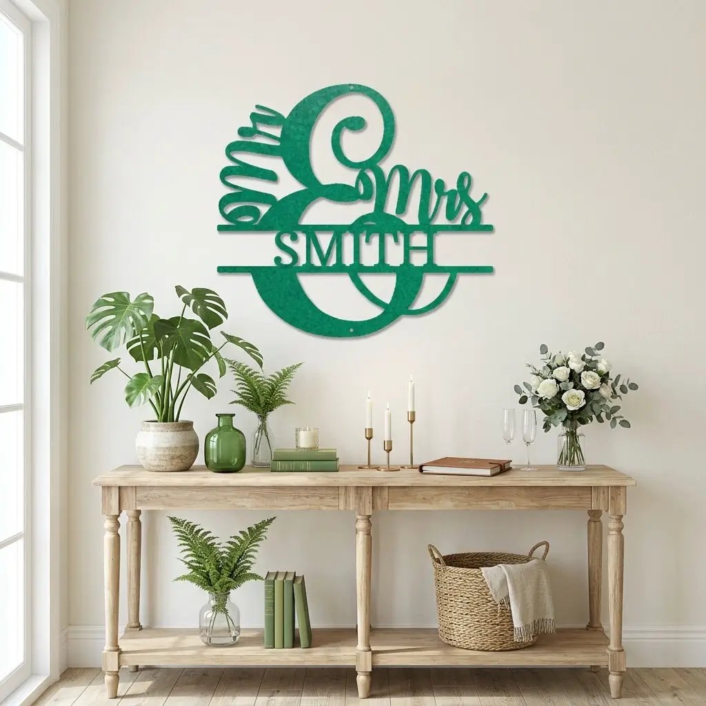 Couples Custom Name Monogram Mr. and Mrs. Steel Wall Sign