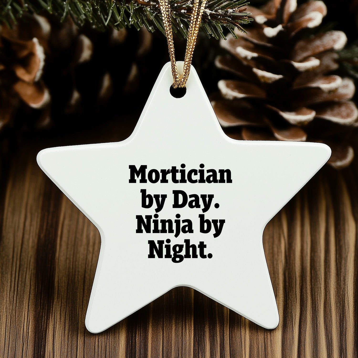 Mortician Gifts from Friends for Mortician by Day Ninja By Night Christmas Star Ornament, Funny Quote