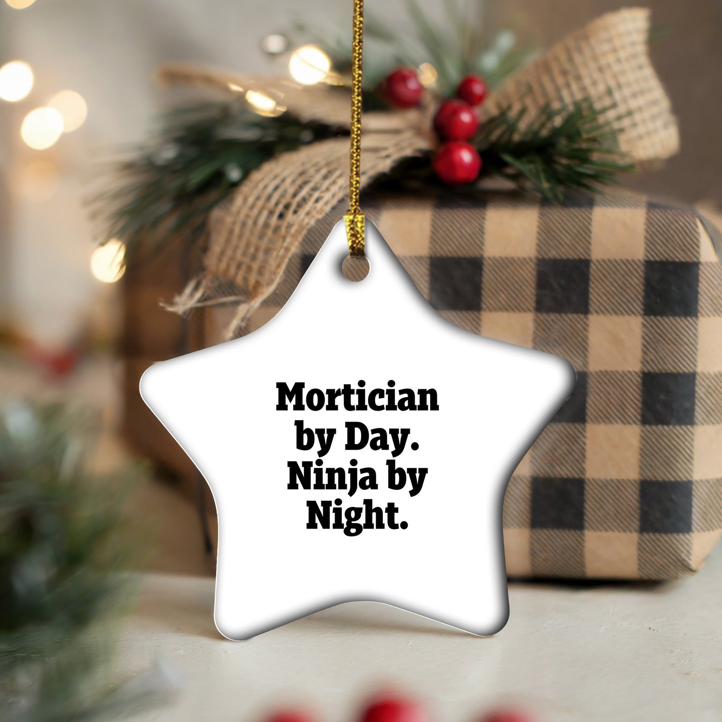 Mortician Gifts from Friends for Mortician by Day Ninja By Night Christmas Star Ornament, Funny Quote