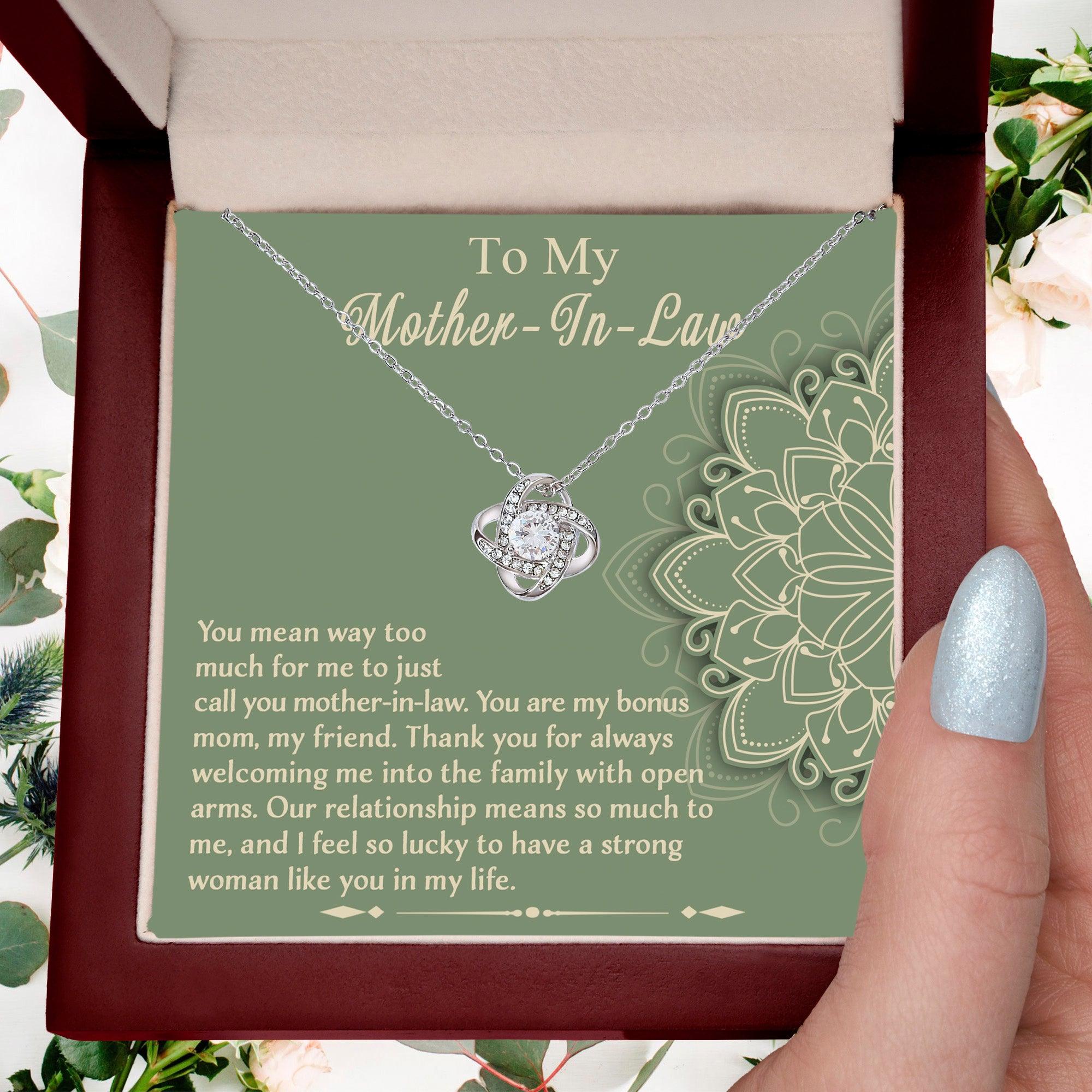 Mother-In-Law Gift - I Feel Lucky to Have A Strong Woman in My Life Love Knot Necklace - Mallard Moon Gift Shop