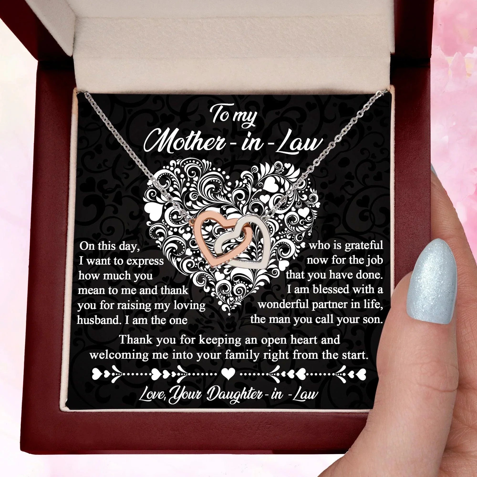 Gift for Mother-In-Law From Daughter-in-law Thank You for Keeping an Open Heart - Interlocking Hearts Necklace