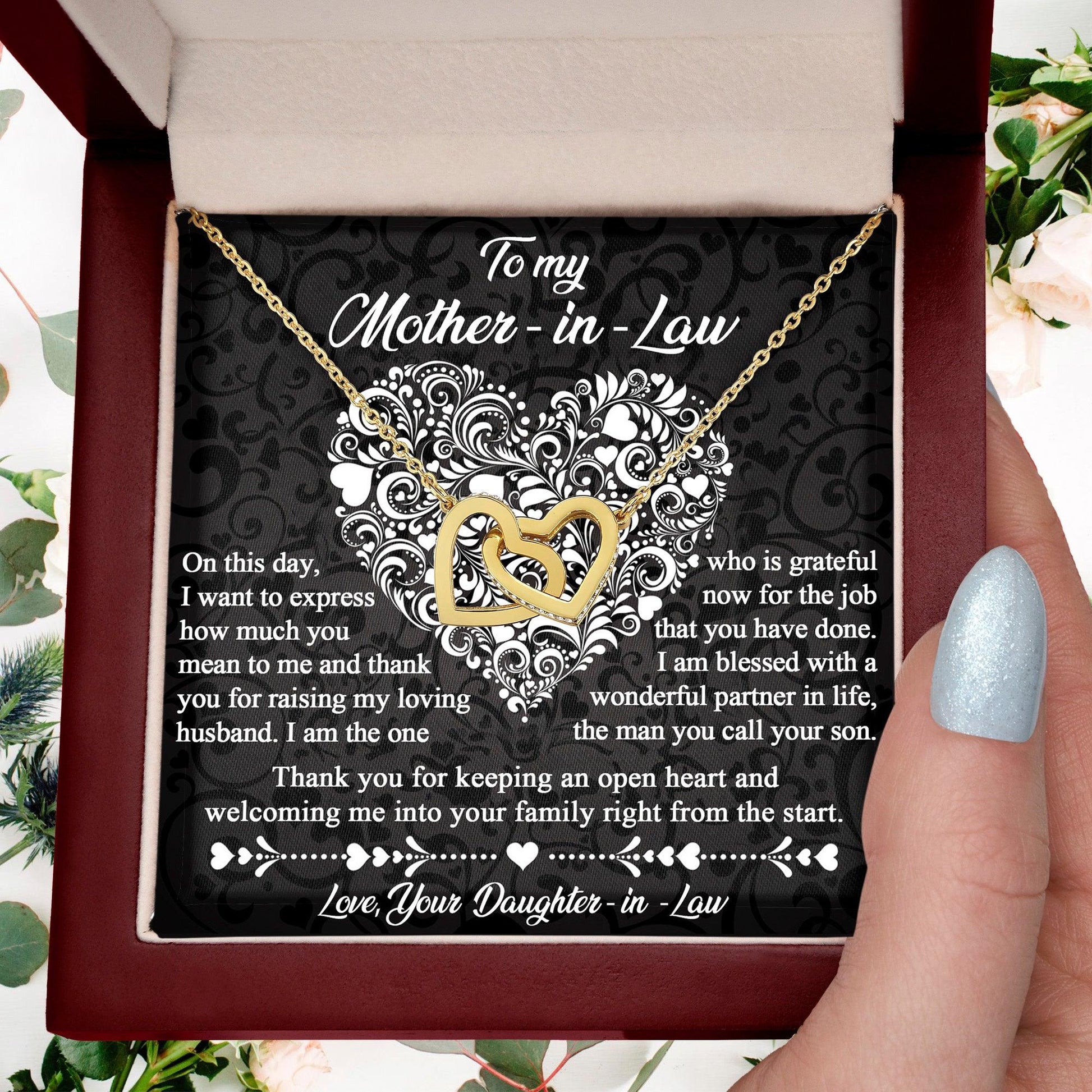 Gift for Mother-In-Law From Daughter-in-law Thank You for Keeping an Open Heart - Interlocking Hearts Necklace - Mallard Moon Gift Shop