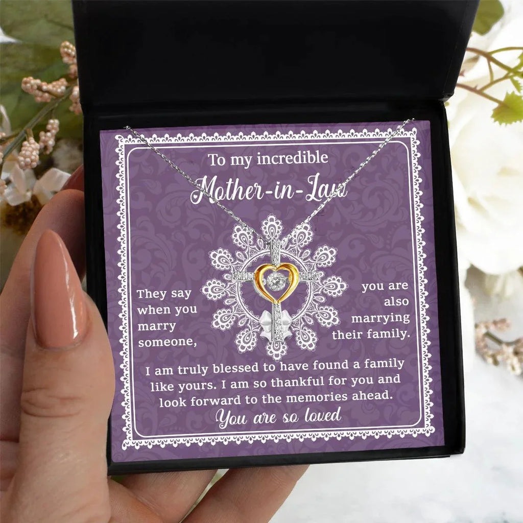 Mother-in-Law Gift I am Truly Blessed for the Memories Ahead Cross Pendant Necklace