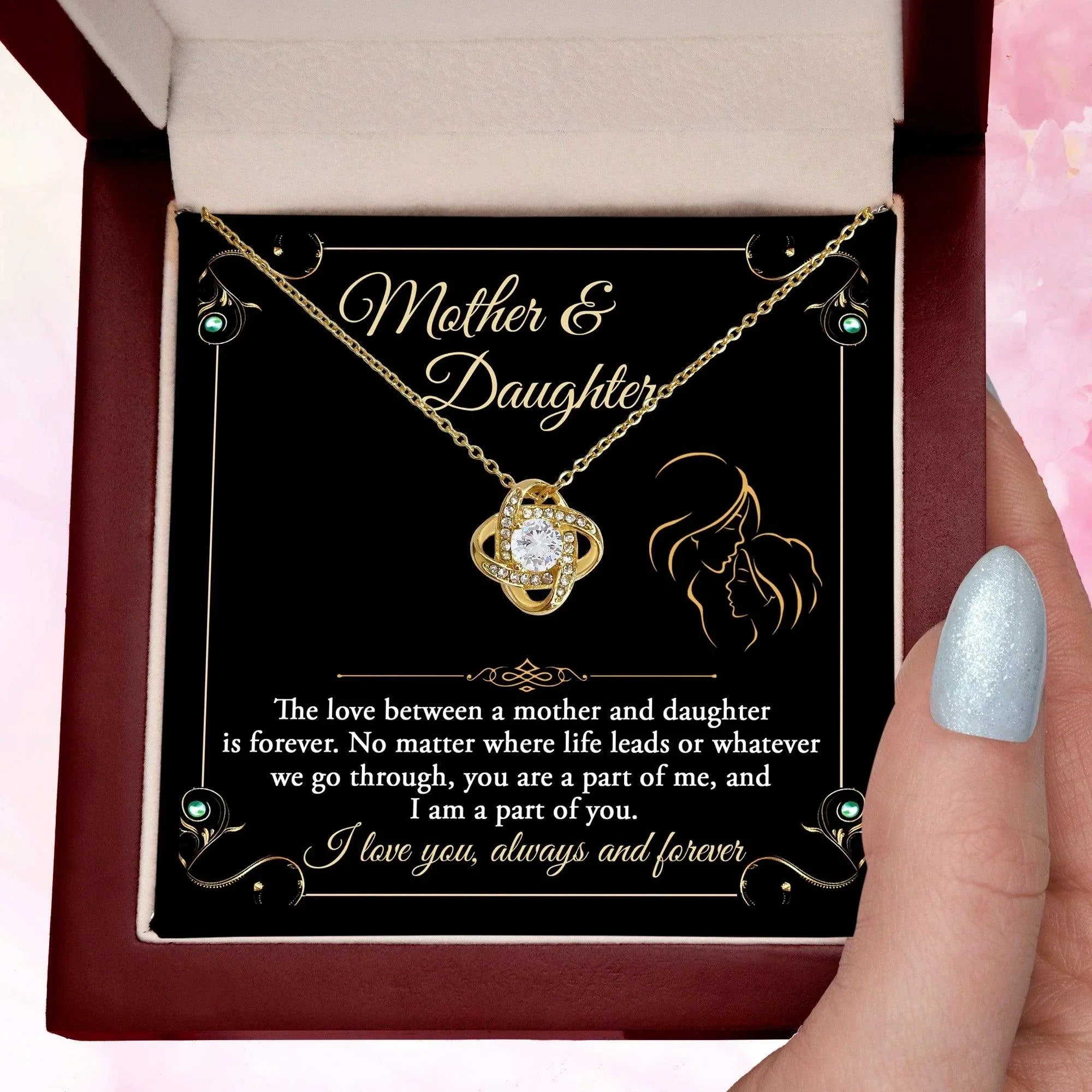 Mother and Daughter- You are a Part Of Me and I am a Part of You Love Knot Necklace