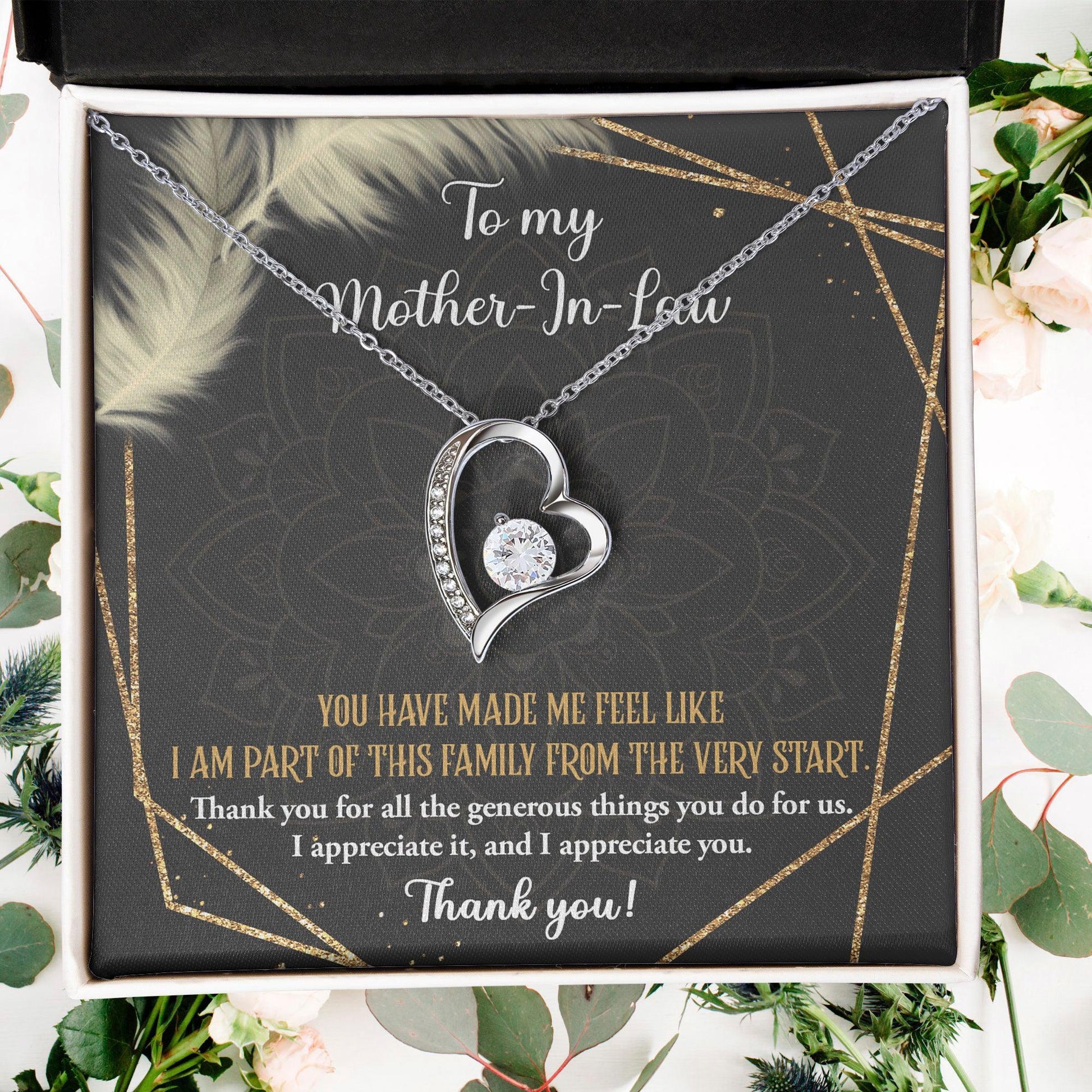 To Mother-In-Law I Appreciate All The Things You Do For Us Forever Love Heart Pendant Necklace - Mallard Moon Gift Shop