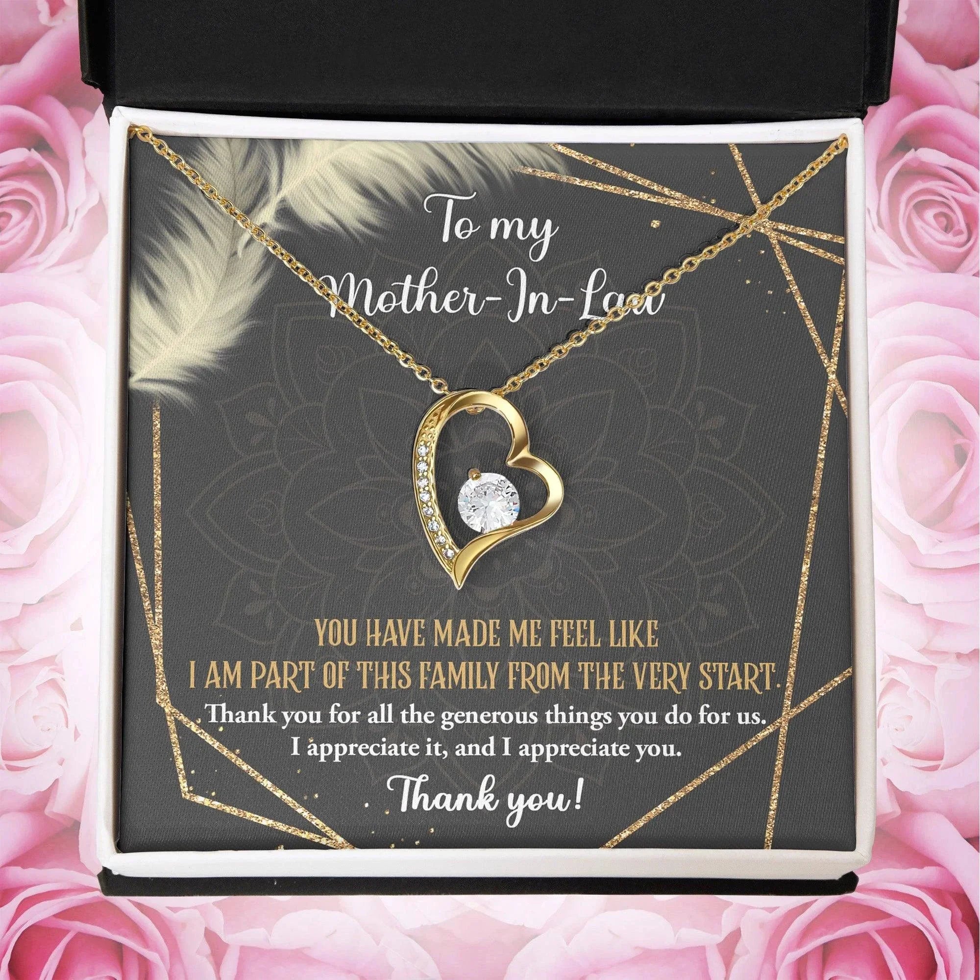 To Mother-In-Law I Appreciate All The Things You Do For Us Forever Love Heart Pendant Necklace