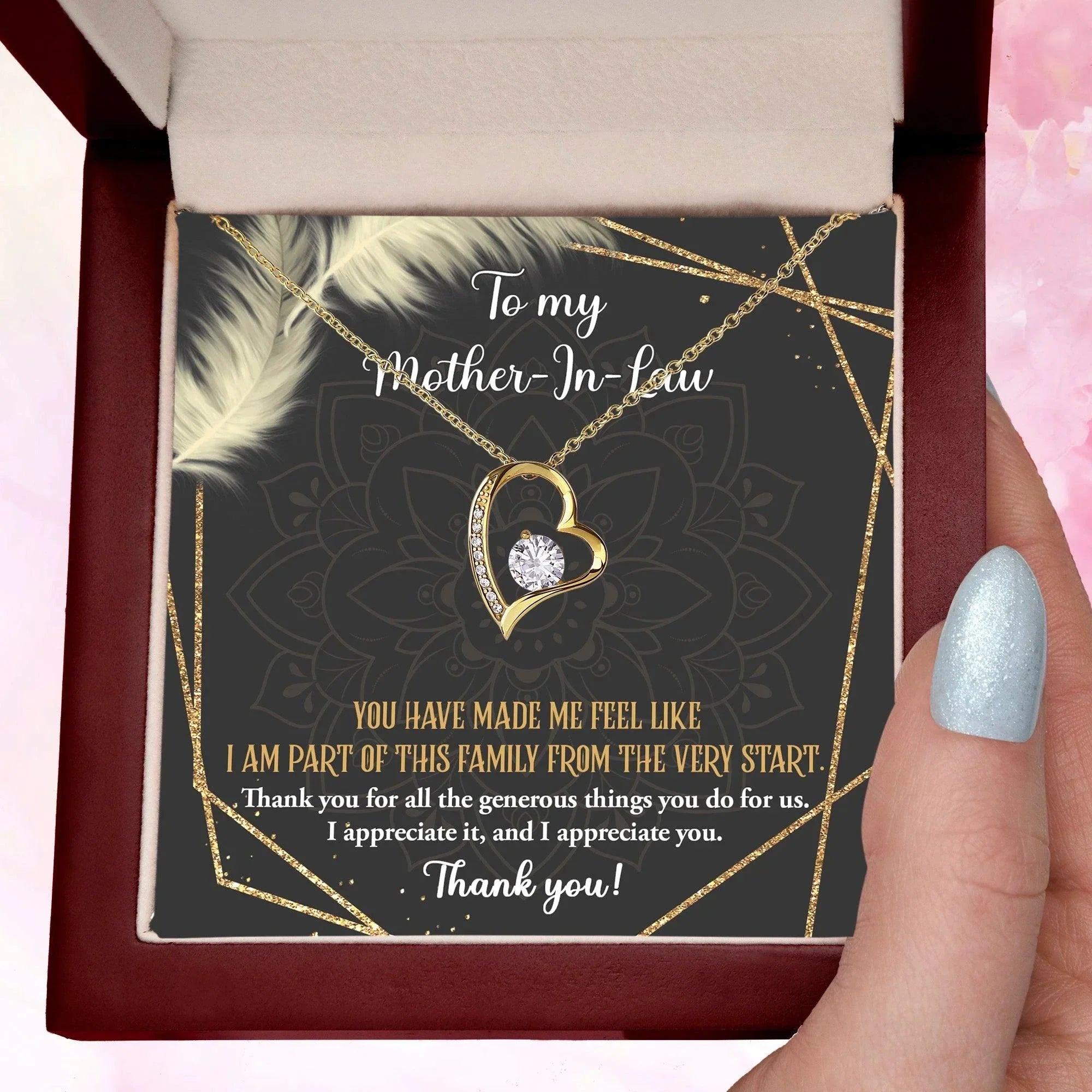 To Mother-In-Law I Appreciate All The Things You Do For Us Forever Love Heart Pendant Necklace