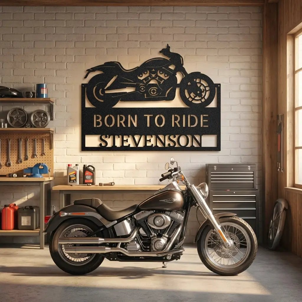 Personalized Cruiser Motorcycle Metal Wall Art – Custom Name Sign – Biker Garage Decor, Motorcycle Rider Gift, Man Cave Steel Sign