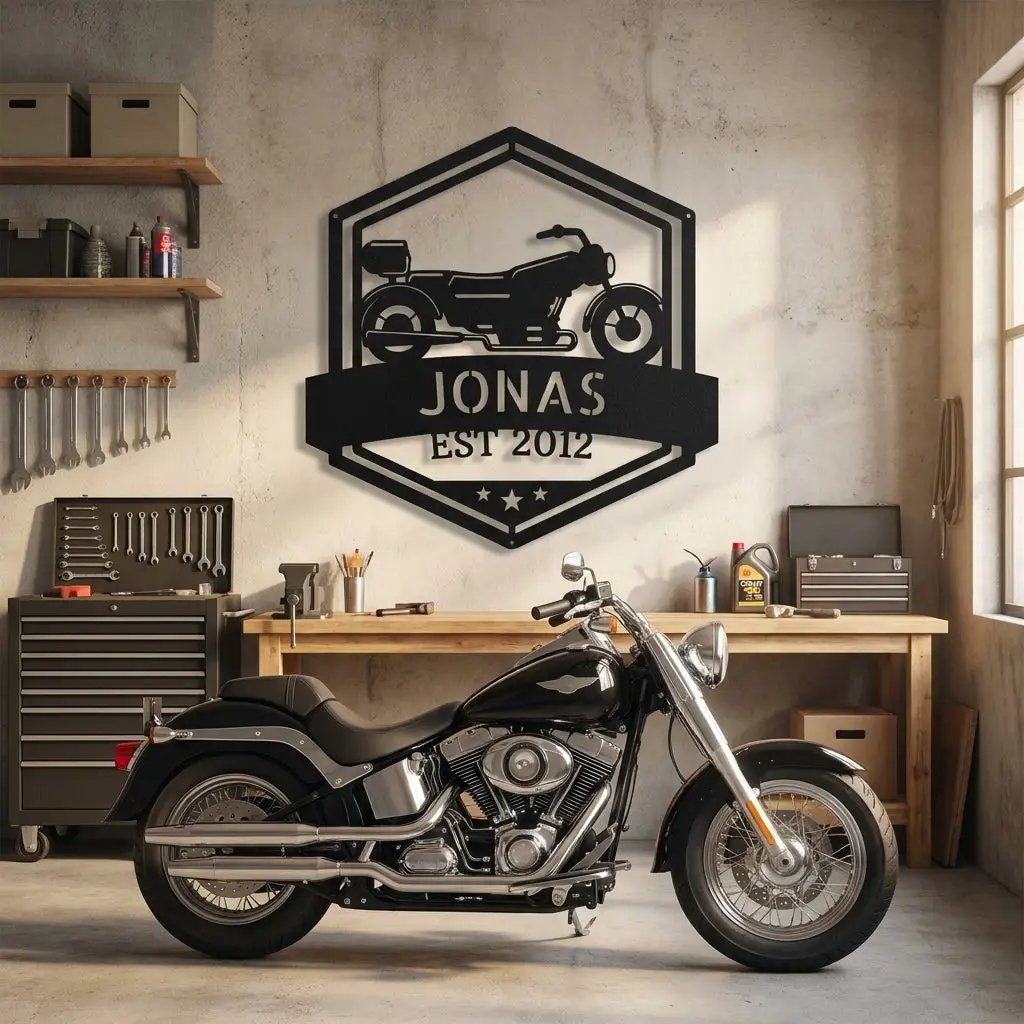Personalized Motorcycle Metal Wall Art – Custom Biker Name Sign with EST Year – Garage Decor – Motorcycle Gift – Steel Wall