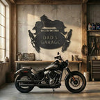 Personalized Motorcycle Garage Metal Sign, Custom Dad Garage Decor, Biker Wall Art, Man Cave Gift, Mechanic Shop Sign, Fathers Day Gift Idea