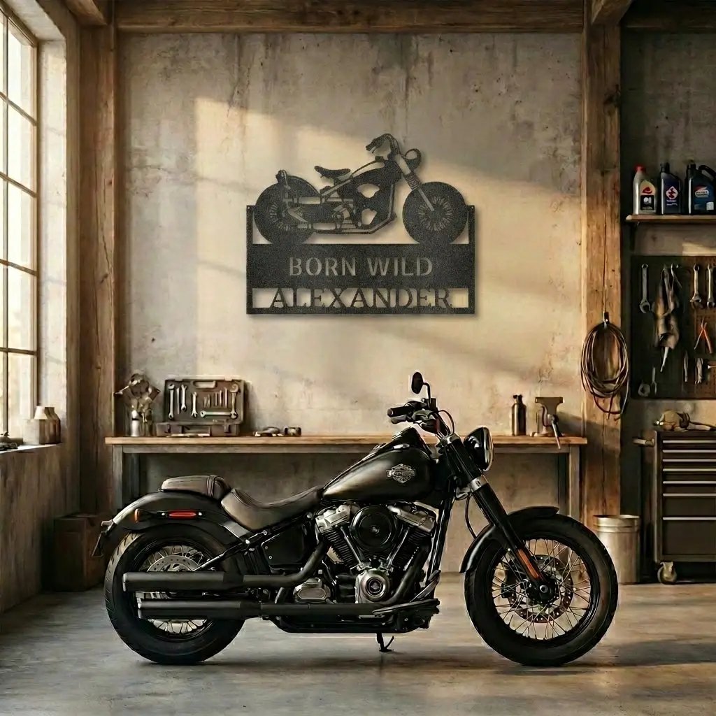 Personalized Motorcycle Metal Wall Art – Custom Name Garage Decor – Motorcycle Gift – Steel Wall Sign