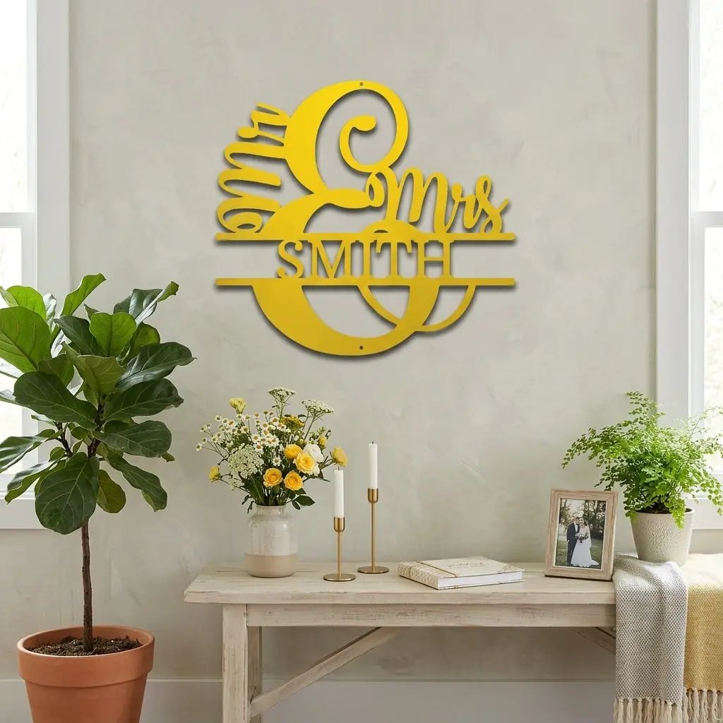 Couples Custom Name Monogram Mr. and Mrs. Steel Wall Sign
