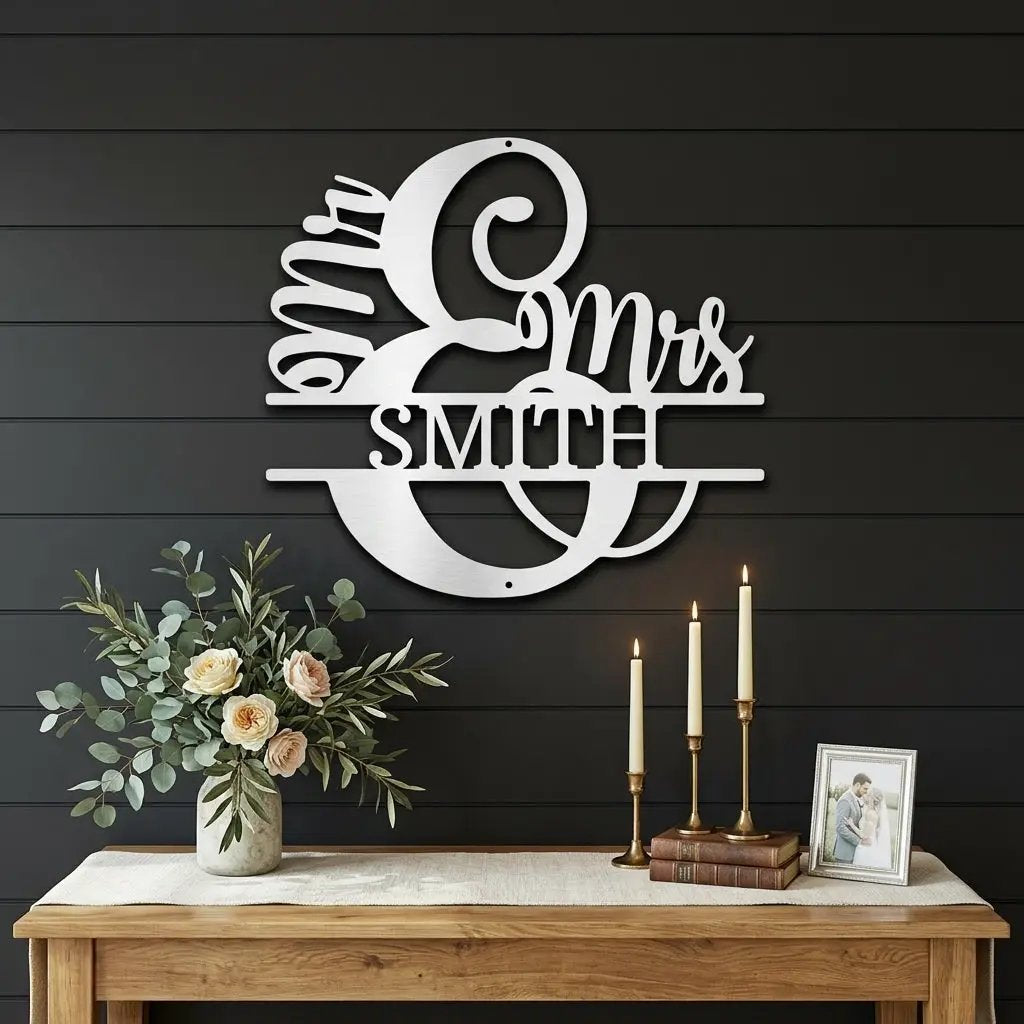 Couples Custom Name Monogram Mr. and Mrs. Steel Wall Sign