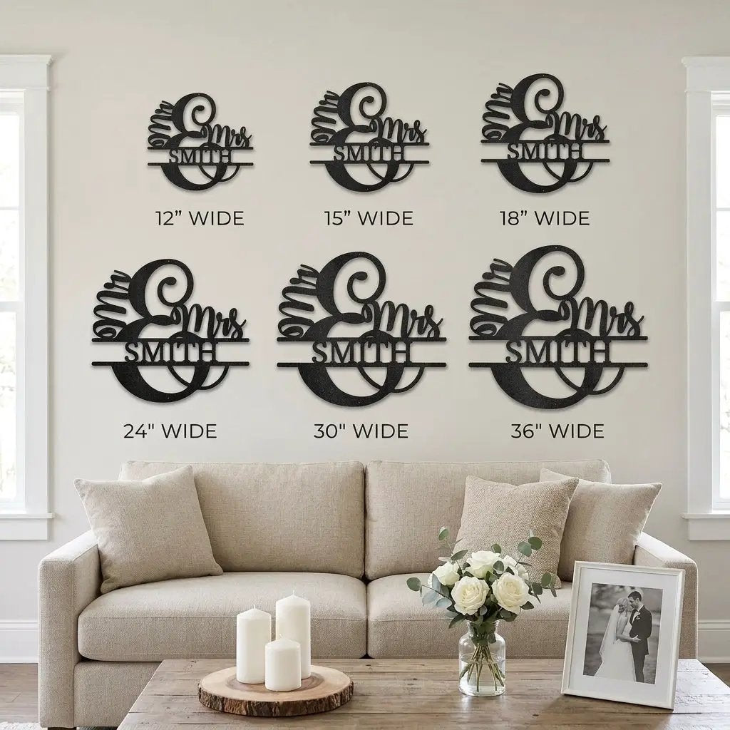 Couples Custom Name Monogram Mr. and Mrs. Steel Wall Sign