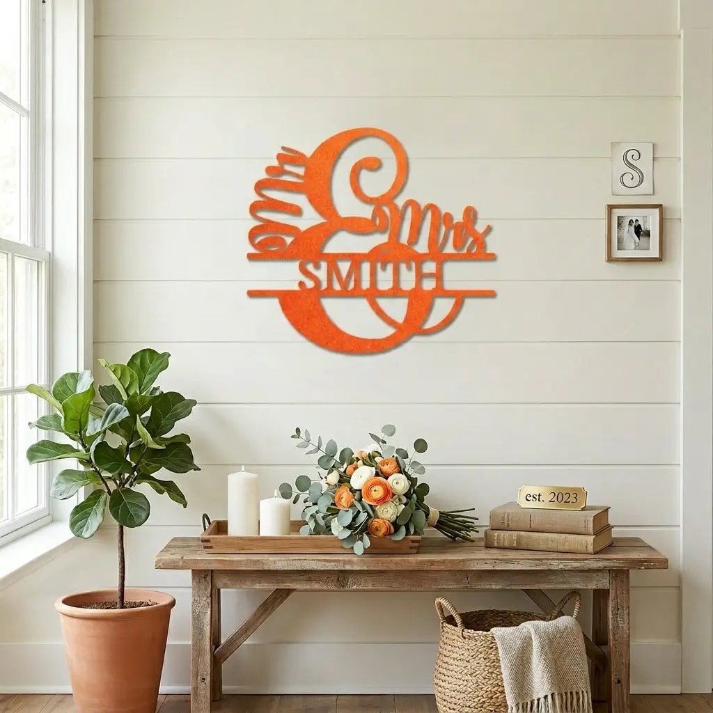 Couples Custom Name Monogram Mr. and Mrs. Steel Wall Sign