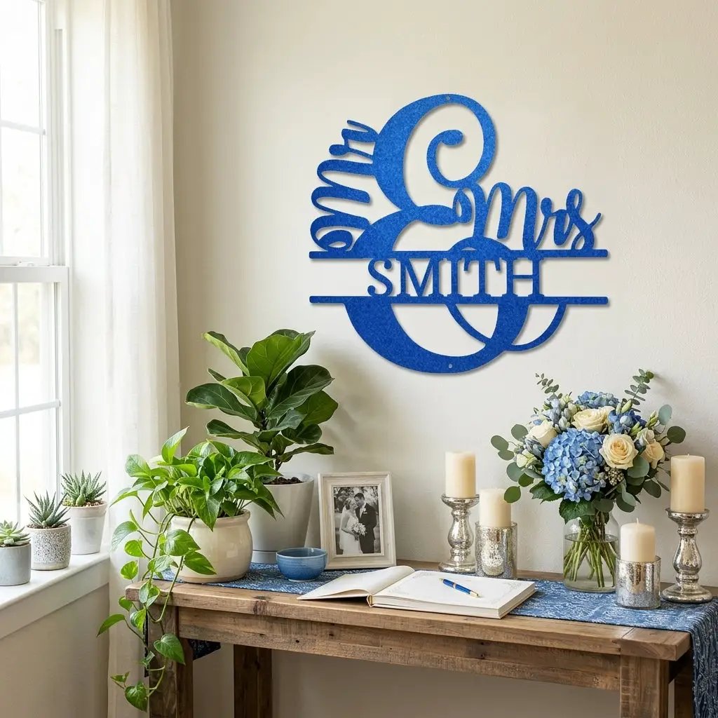 Couples Custom Name Monogram Mr. and Mrs. Steel Wall Sign