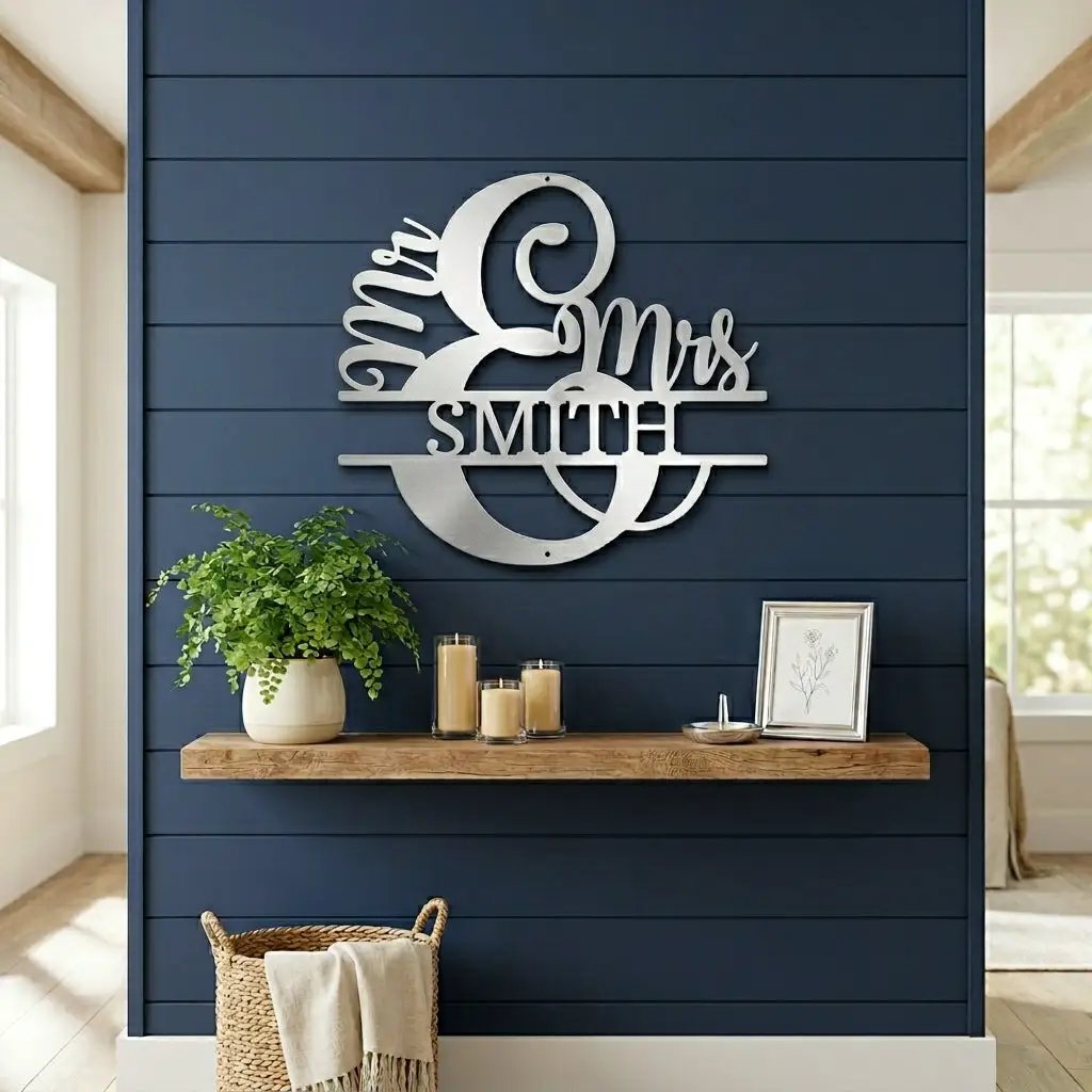 Couples Custom Name Monogram Mr. and Mrs. Steel Wall Sign