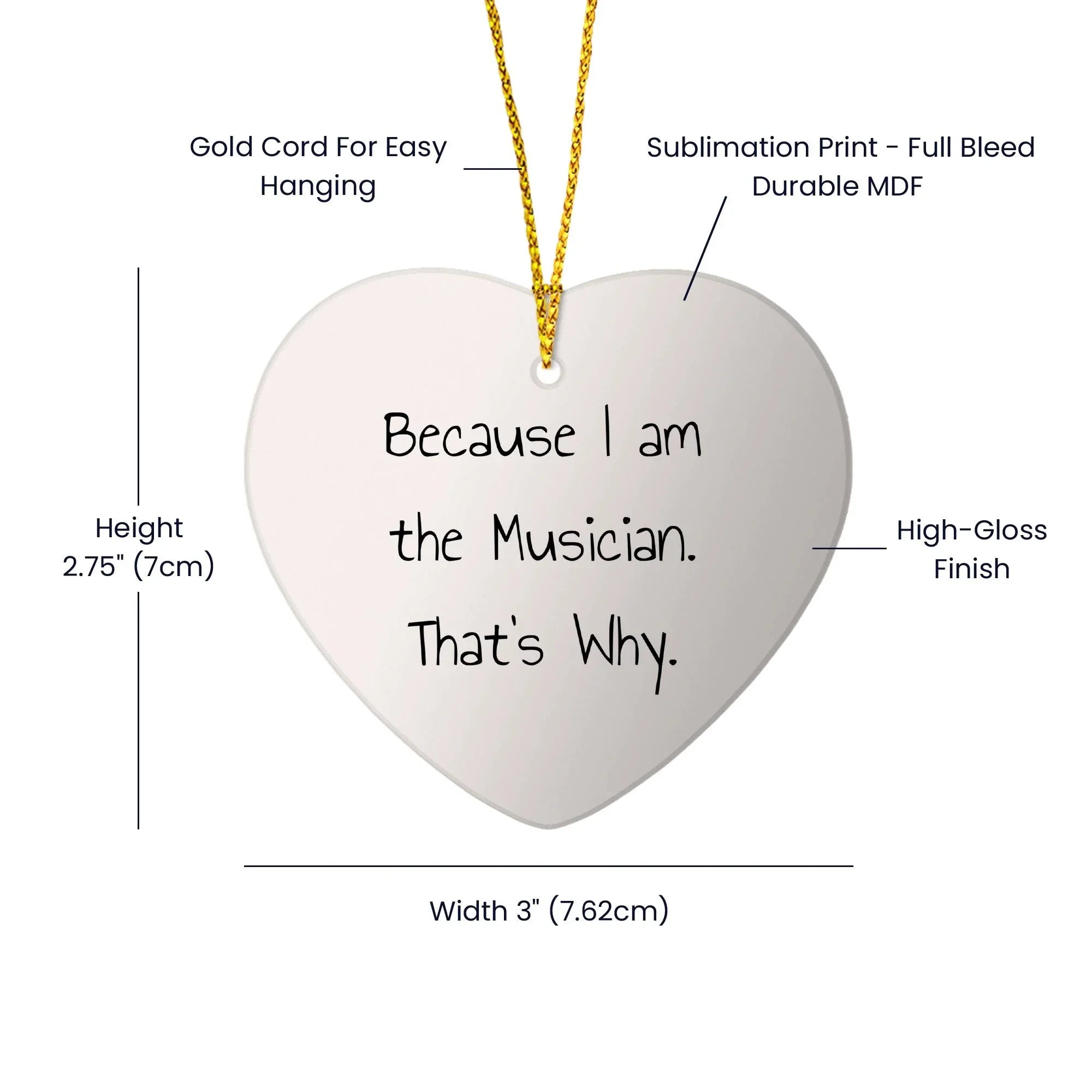 Musical Heart Gifts from Friends to Musician - Because I Am The Musician. That's Why. - Christmas Ornament