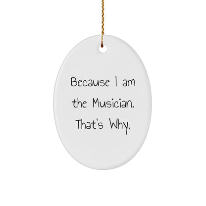 Musician Gifts from Friends, 'Because I Am The Musician. That's Why.' Oval Ornament for Christmas