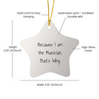 Musician Gifts from Friends - 'Because I Am The Musician. That's Why.' Star Ornament for Christmas - Gifts for Musician