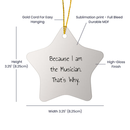 Musician Gifts from Friends - 'Because I Am The Musician. That's Why.' Star Ornament for Christmas - Gifts for Musician