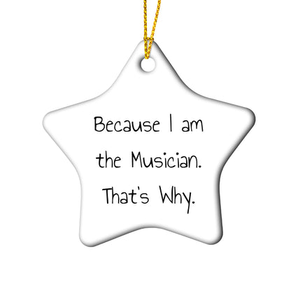 Musician Gifts from Friends - 'Because I Am The Musician. That's Why.' Star Ornament for Christmas - Gifts for Musician