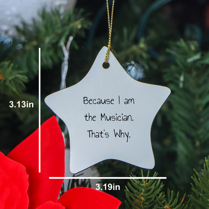 Musician Gifts from Friends - 'Because I Am The Musician. That's Why.' Star Ornament for Christmas - Gifts for Musician