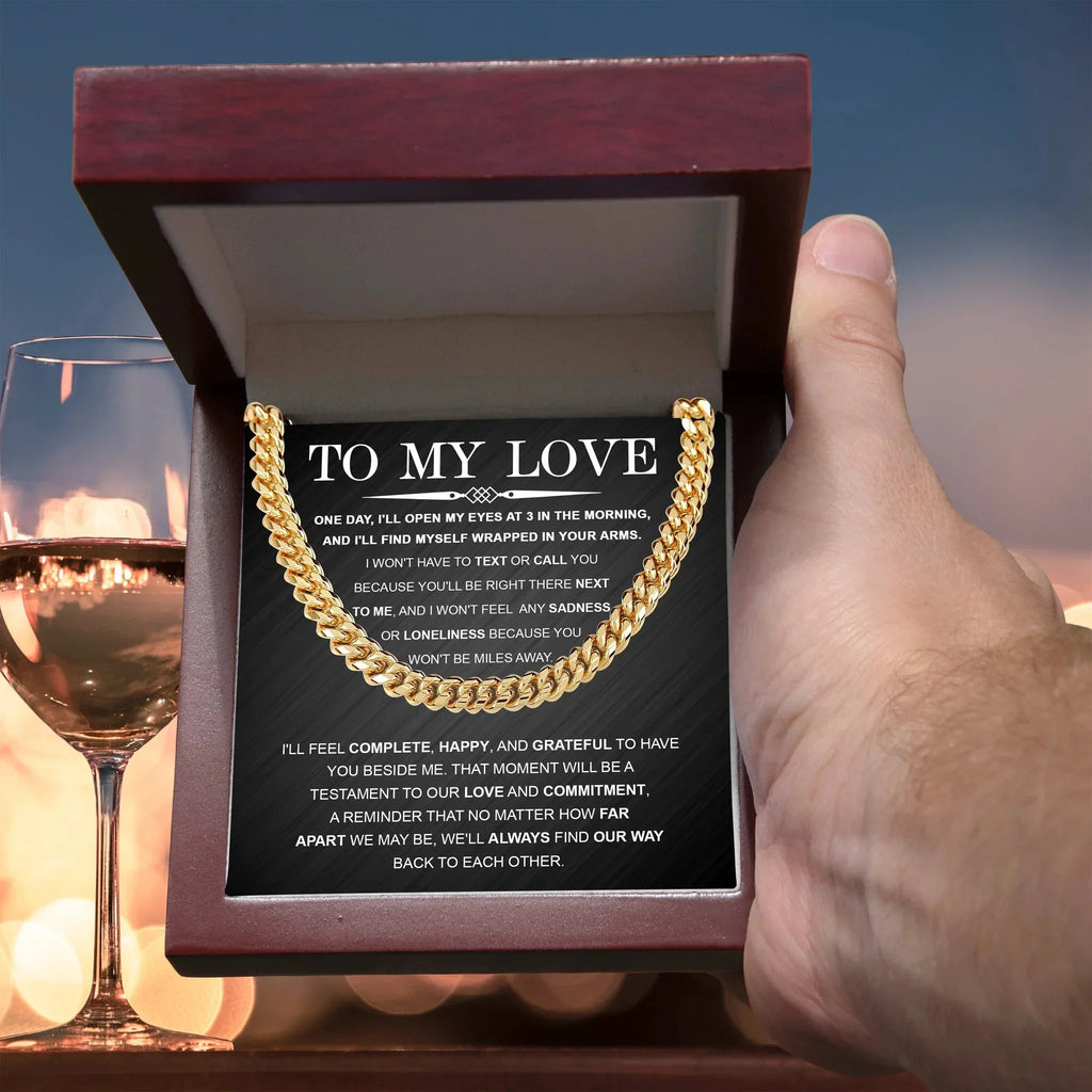 To My Love – Cuban Link Chain with Long Distance Message Card | Romantic Gift for Him Across the Miles