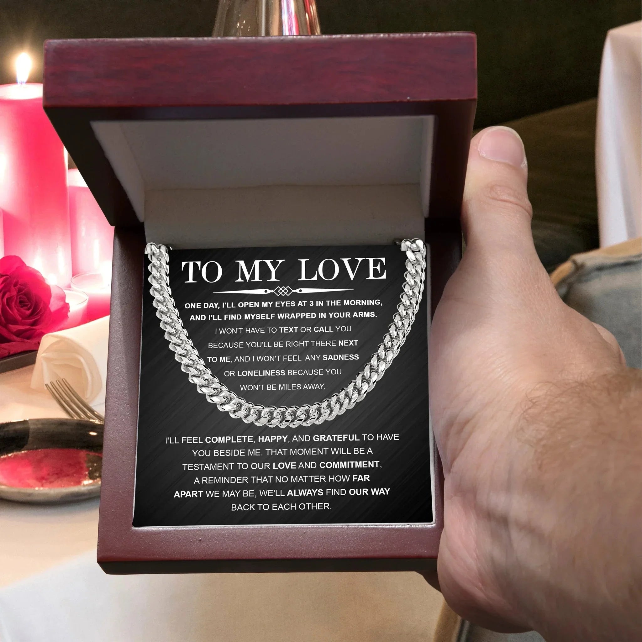 To My Love – Cuban Link Chain with Long Distance Message Card | Romantic Gift for Him Across the Miles