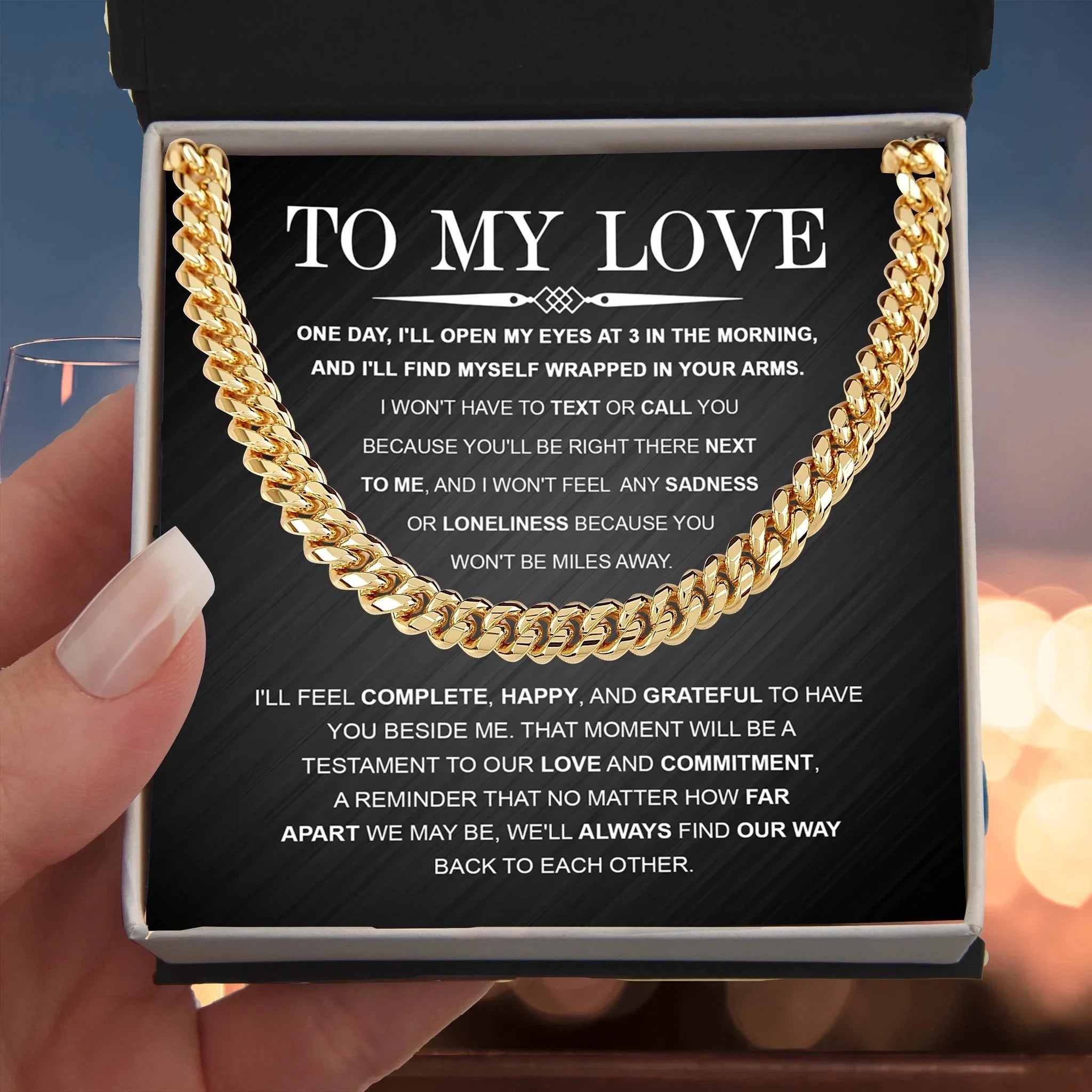 To My Love – Cuban Link Chain with Long Distance Message Card | Romantic Gift for Him Across the Miles