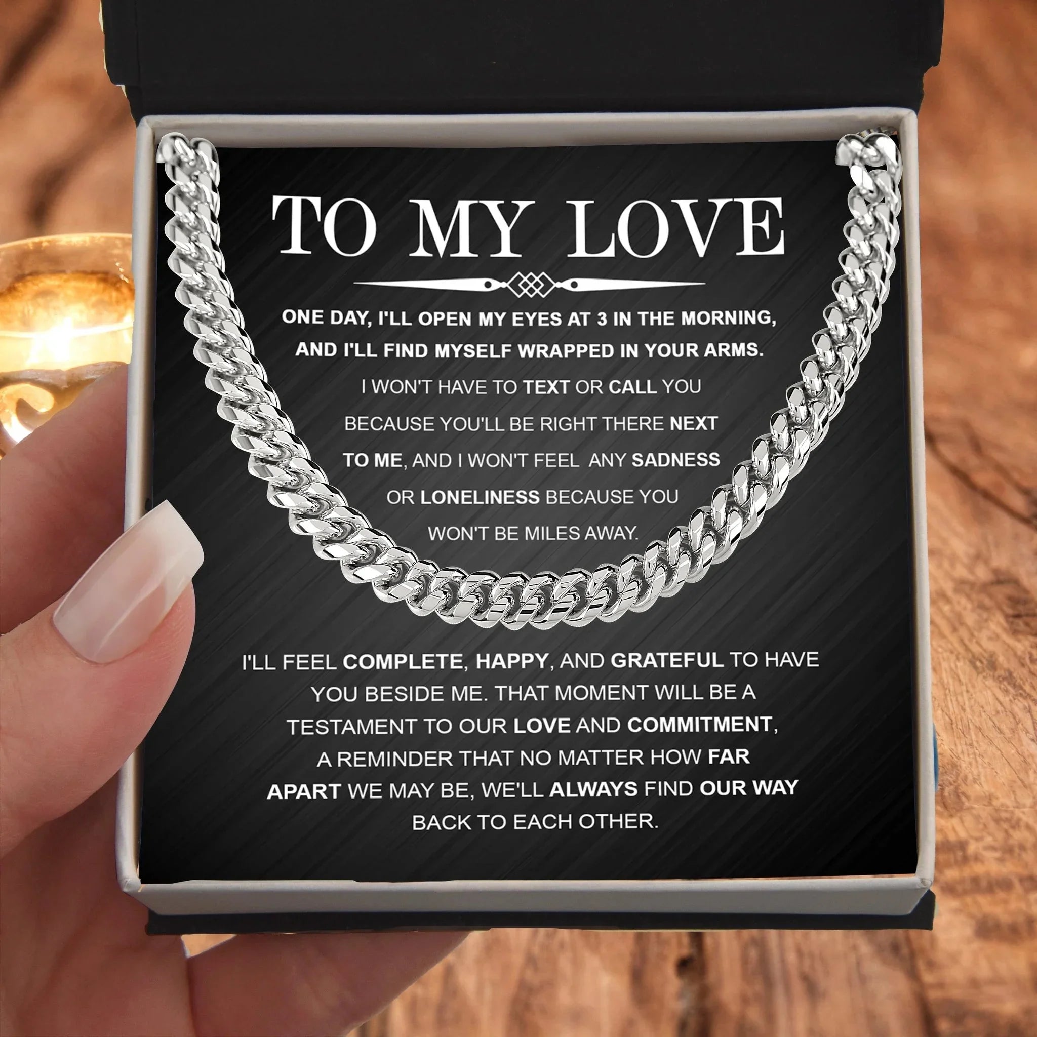 To My Love – Cuban Link Chain with Long Distance Message Card | Romantic Gift for Him Across the Miles