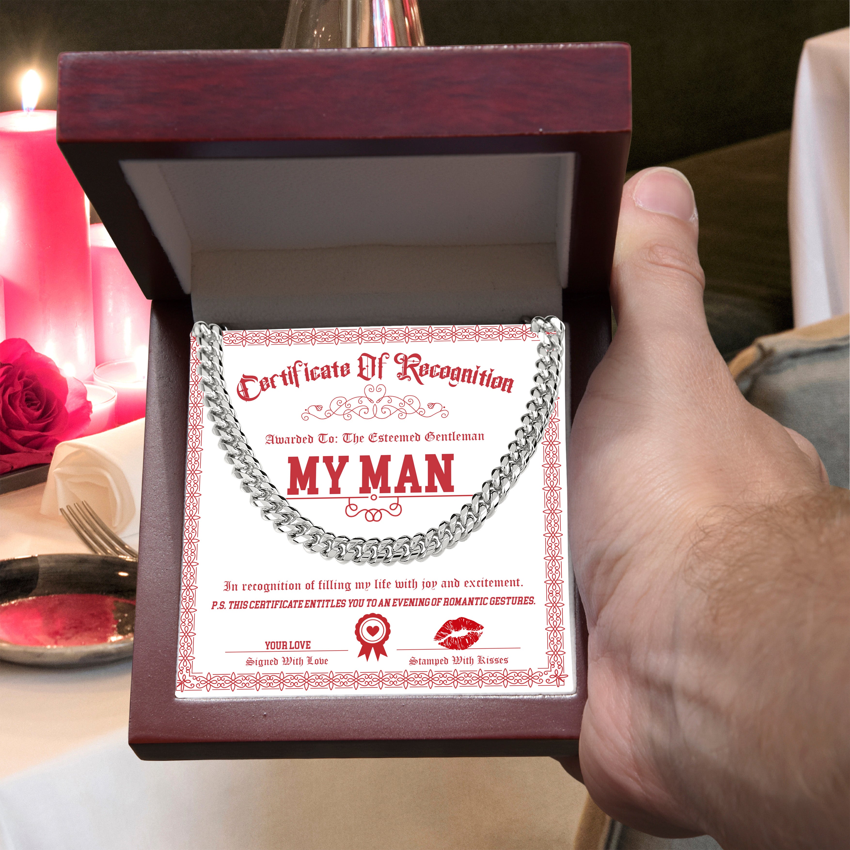 Romantic Cuban Link Chain Necklace for Soulmate, Boyfriend, or Husband – Sentimental "My Man" Gift Card - Mallard Moon Gift Shop