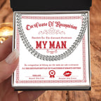 Romantic Cuban Link Chain Necklace for Soulmate, Boyfriend, or Husband – Sentimental "My Man" Gift Card