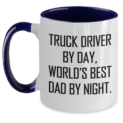 Truck Driver Gifts - Funny Two Tone Coffee Mug for Men, 'Truck Driver By Day, World's Best Dad By Night' Graduation Unique Gifts from Friends - Main