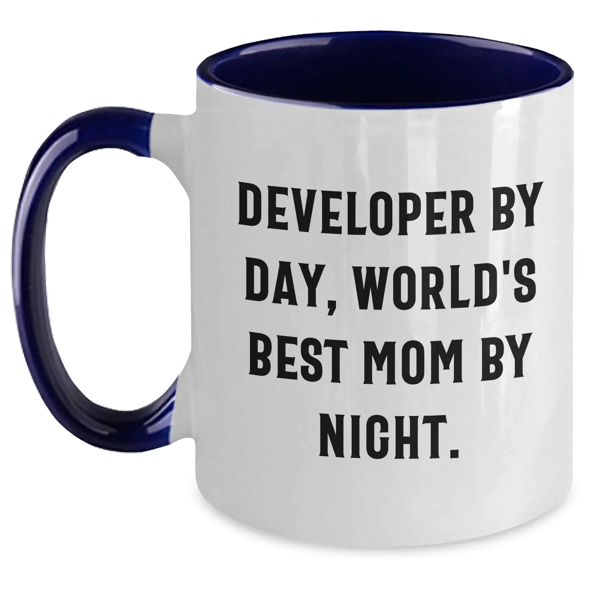 Funny Developer Gifts from Mom - Two Tone Coffee Mug, Developer By Day, World's Best Mom By Night., Graduation Unique Gifts for Developers, Friends, Family