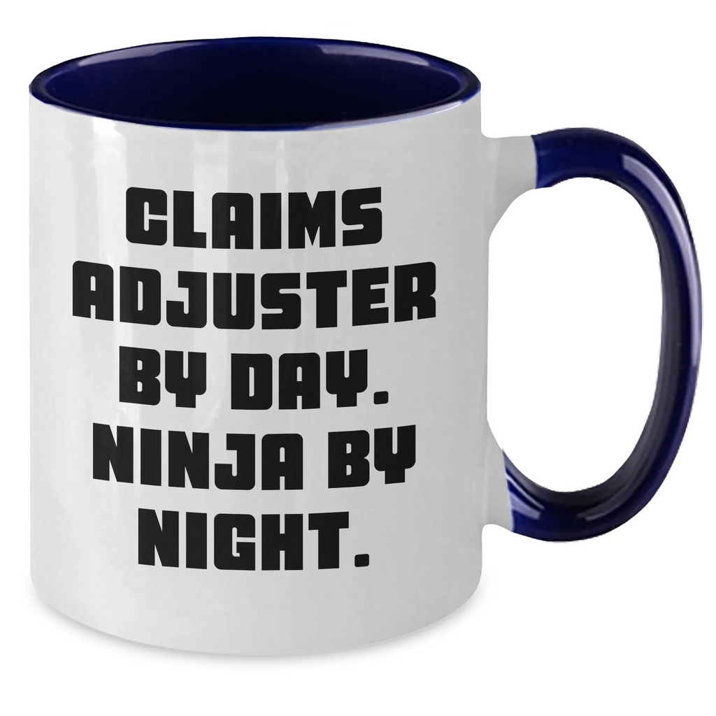 Funny Claims Adjuster Gifts for Mother's Day, Two Tone Coffee Mug - 'Claims Adjuster By Day. Ninja By Night.'